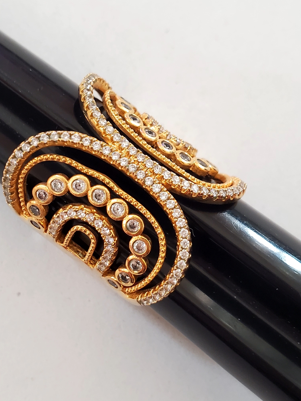 Gold Crystal Pavé Openwork Statement Ring - Goldtone Sz 6.5